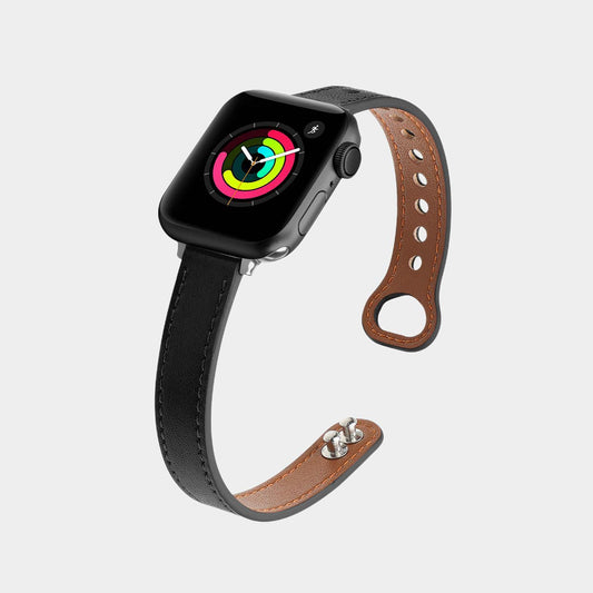 Narrow Leather Double Pin Clasp Band For Apple Watch