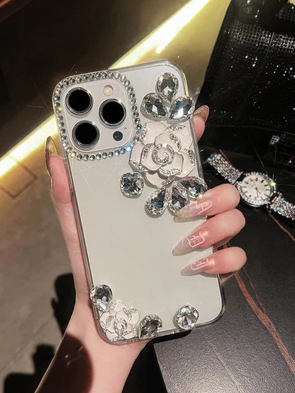 Luxury Camellia Diamond Transparent iPhone case