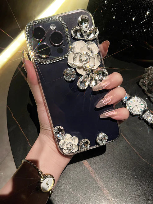 Luxury Camellia Diamond Transparent iPhone case